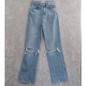 Stradivarius Jeans Women Light Blue Wash Straight Leg Denim Distressed | Size 2